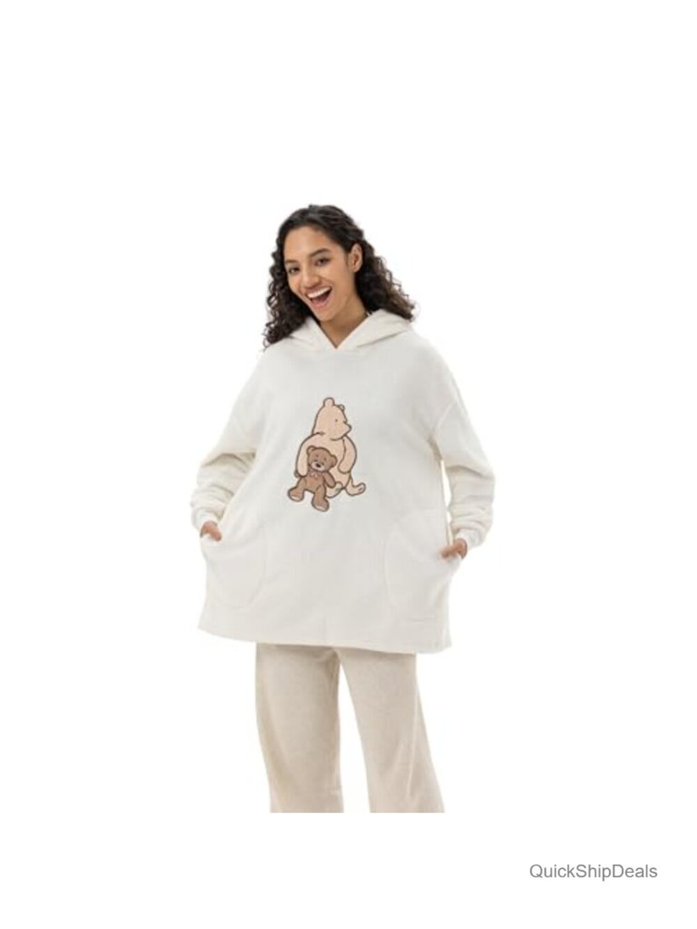 Oversized Embroidered Fleece Sweatshirt Soft Relaxed Pullover Women